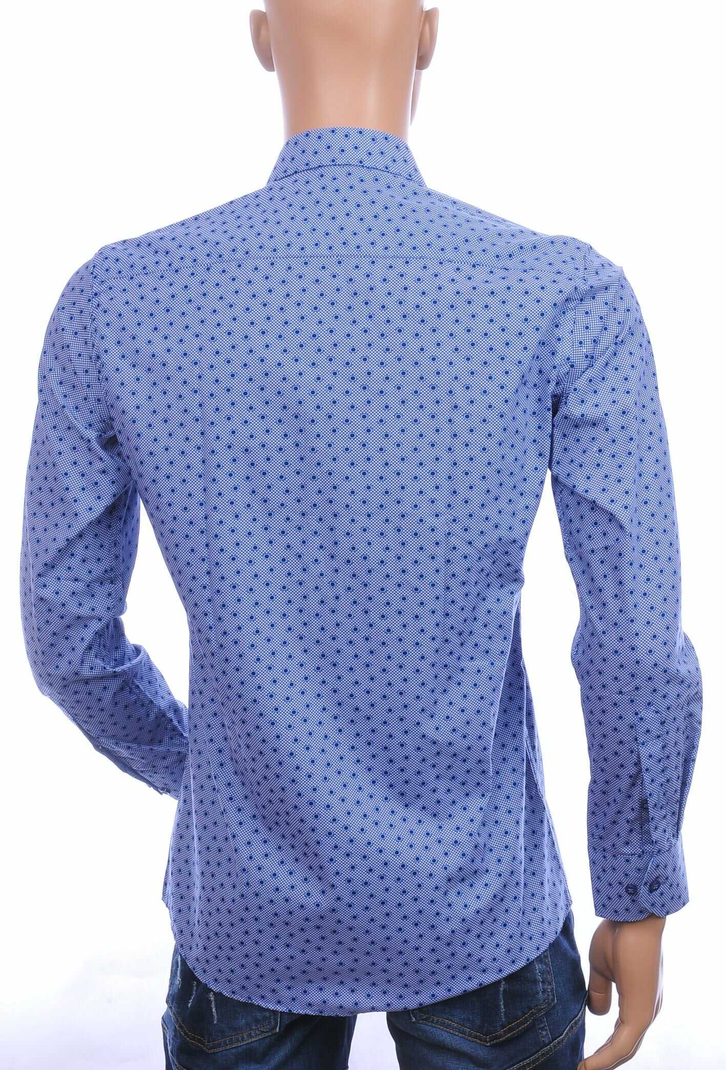 Corrino Italiaanse getailleerd slim fit allover rondjes dessin heren overhemd Blauw