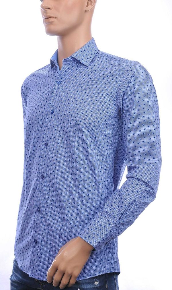 Corrino Italiaanse getailleerd slim fit allover rondjes dessin heren overhemd Blauw