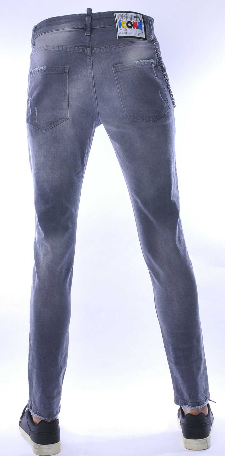 ICON2 hippie gescheurde slim fit stretch heren jeans met verfspatten Grijs