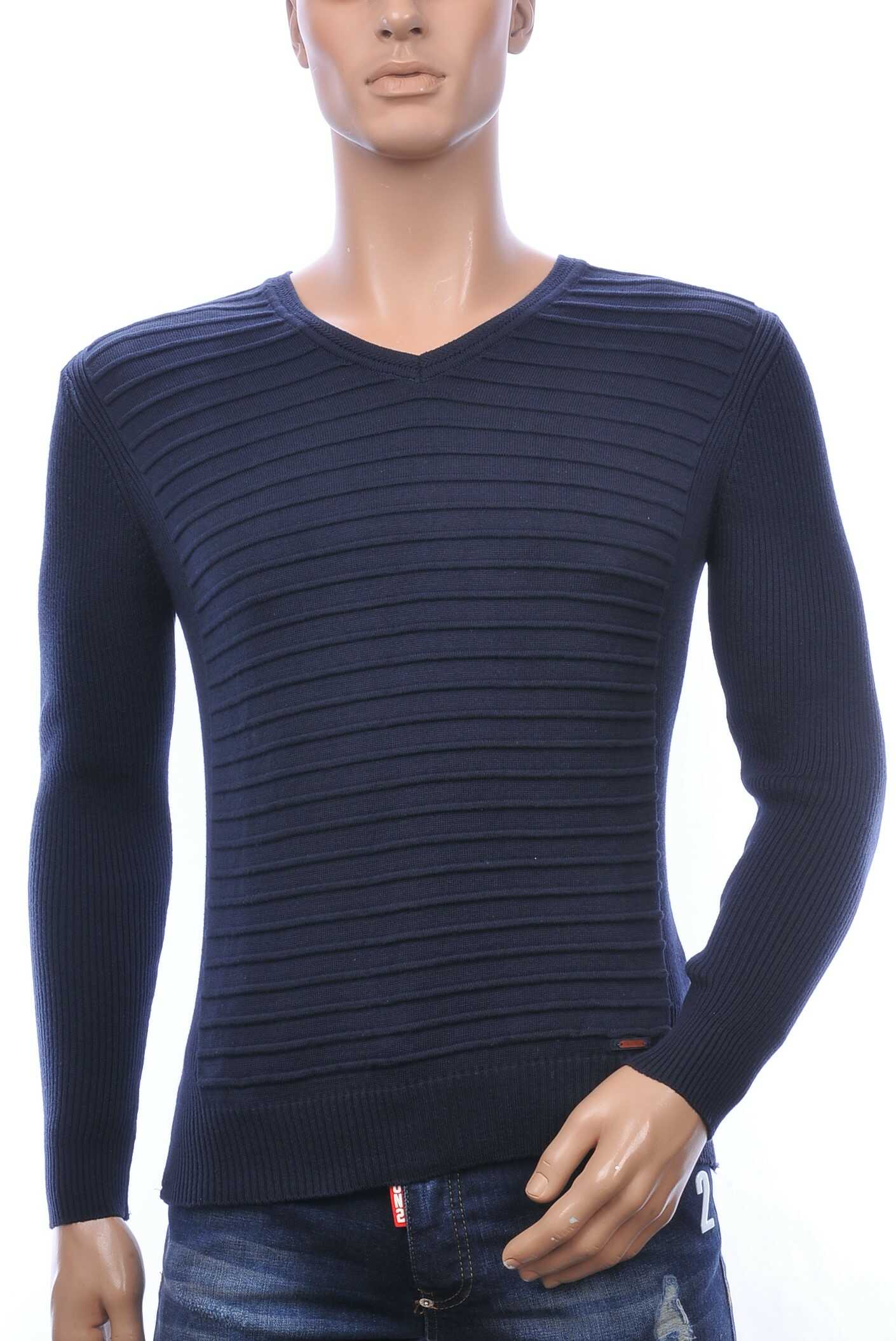 Trick0 trendy v hals dunne heren trui Donkerblauw