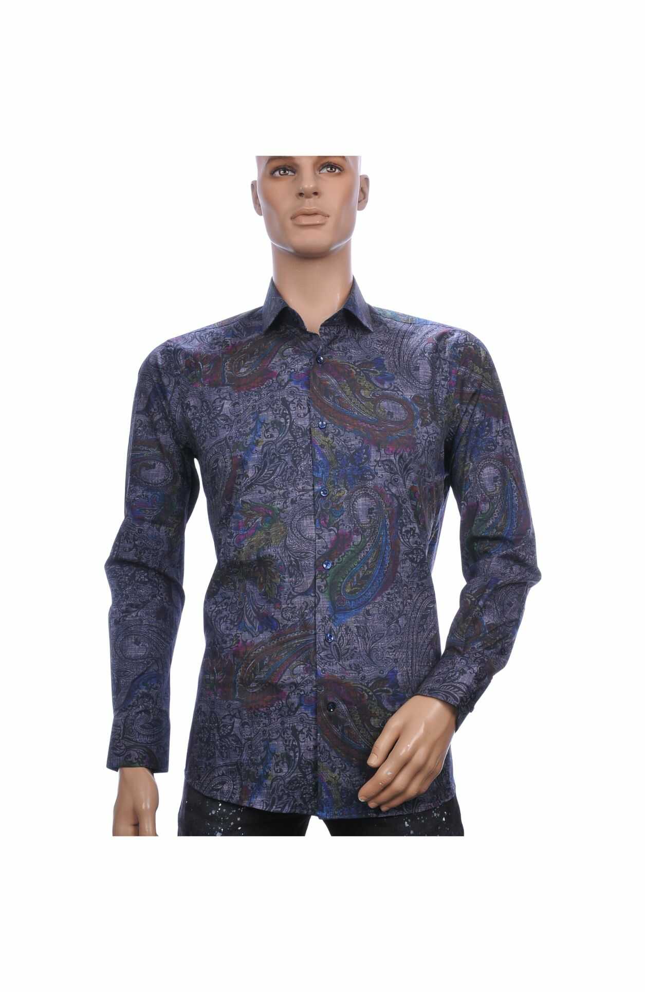 CORRINO Italiaans Slim Fit Heren Overhemd met Allover Paisley Dessin – Antraciet