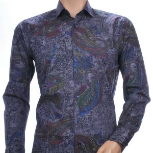 CORRINO Italiaans Slim Fit Heren Overhemd met Allover Paisley Dessin – Antraciet