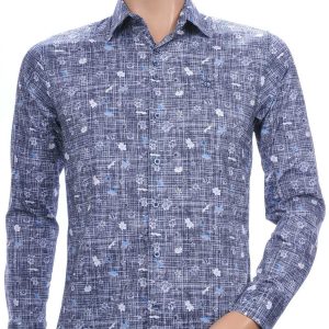 Ferlucci Trendy Slim Fit Heren Overhemd met Allover Bloemen Dessin - Zwart