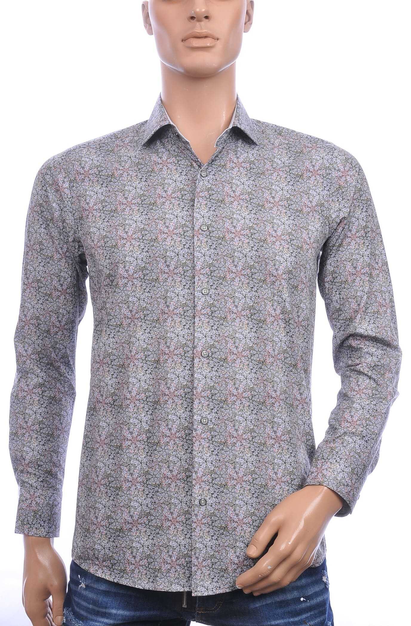 Corrino Italiaanse getailleerd slim fit allover paisley dessin heren overhemd Beige