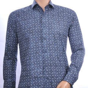 CARTER DAVIS Italiaanse slim fit allover bladeren dessin heren overhemd Navy