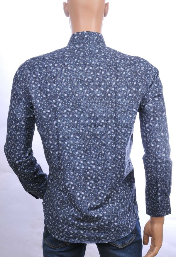CARTER DAVIS Italiaanse slim fit allover bladeren dessin heren overhemd Navy