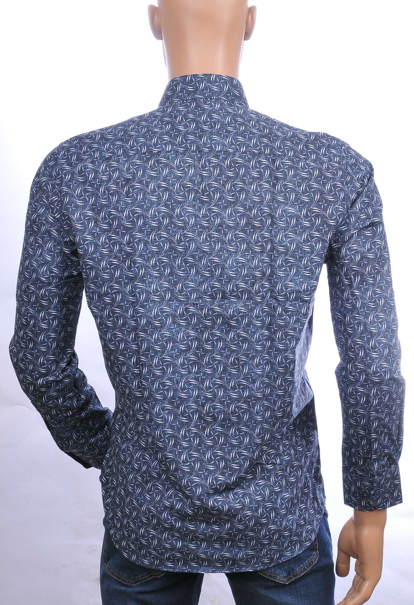CARTER DAVIS Italiaanse slim fit allover bladeren dessin heren overhemd Navy
