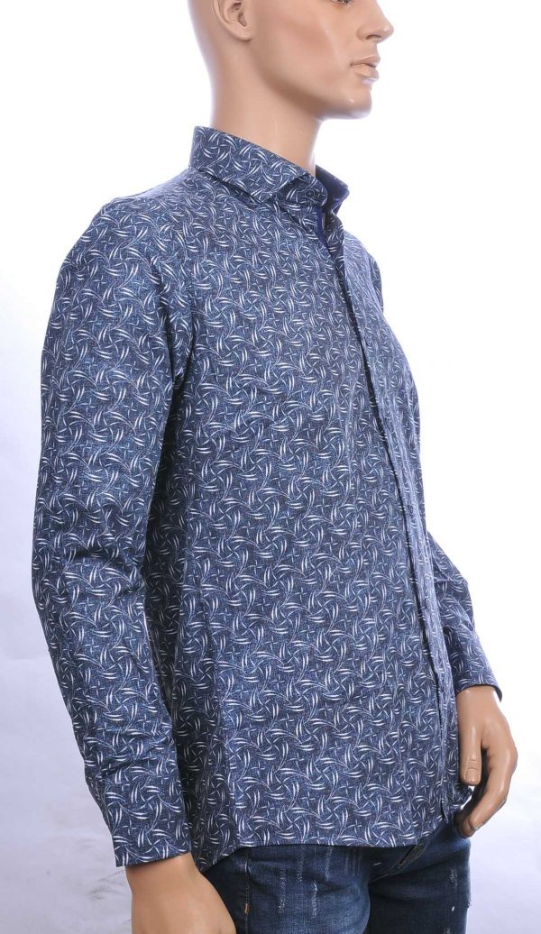 CARTER DAVIS Italiaanse slim fit allover bladeren dessin heren overhemd Navy