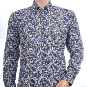 CORRINO Italiaanse regular fit allover modern kunst dessin heren overhemd Zwart