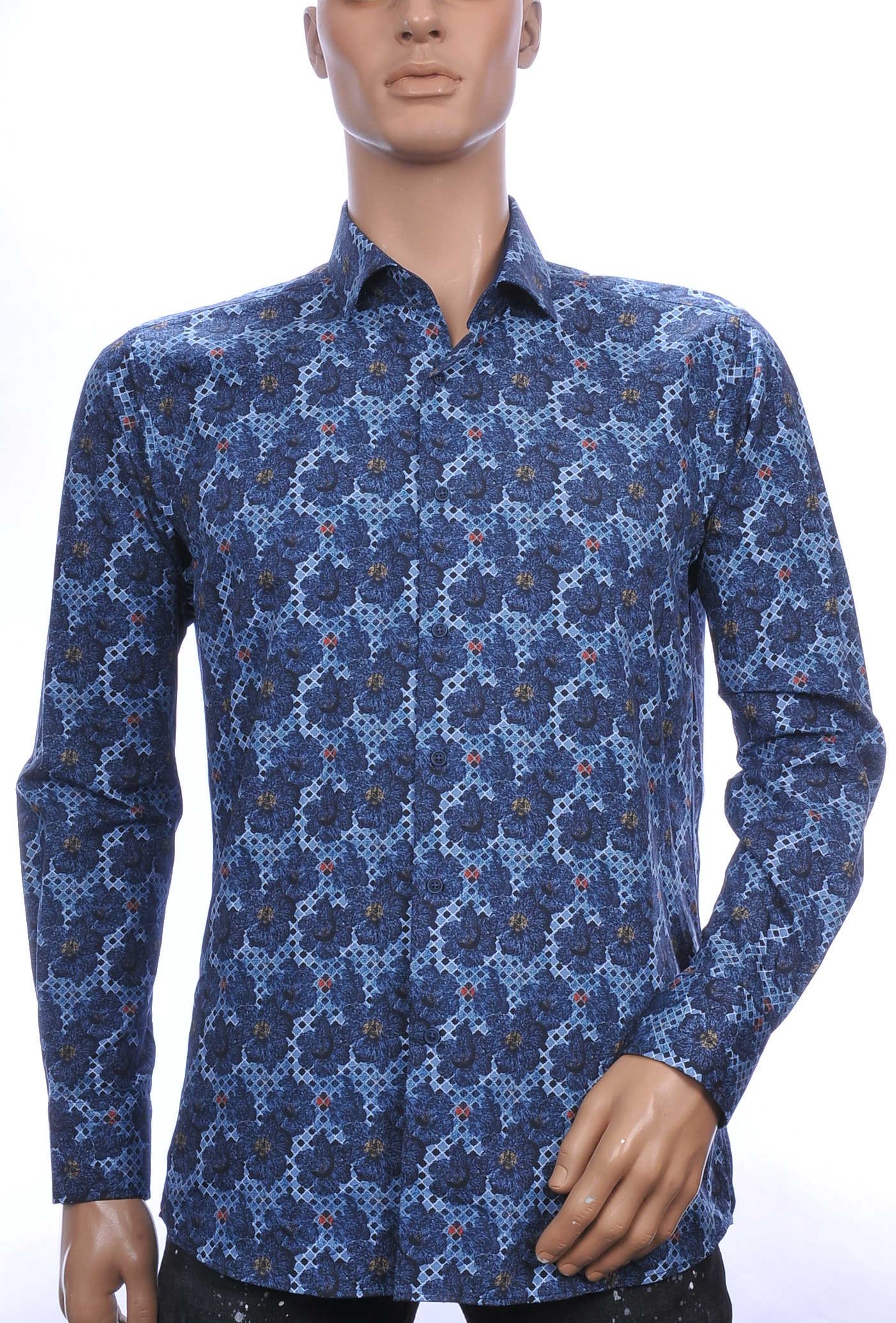 CORRINO regular fit allover bloemen dessin heren overhemd Navy