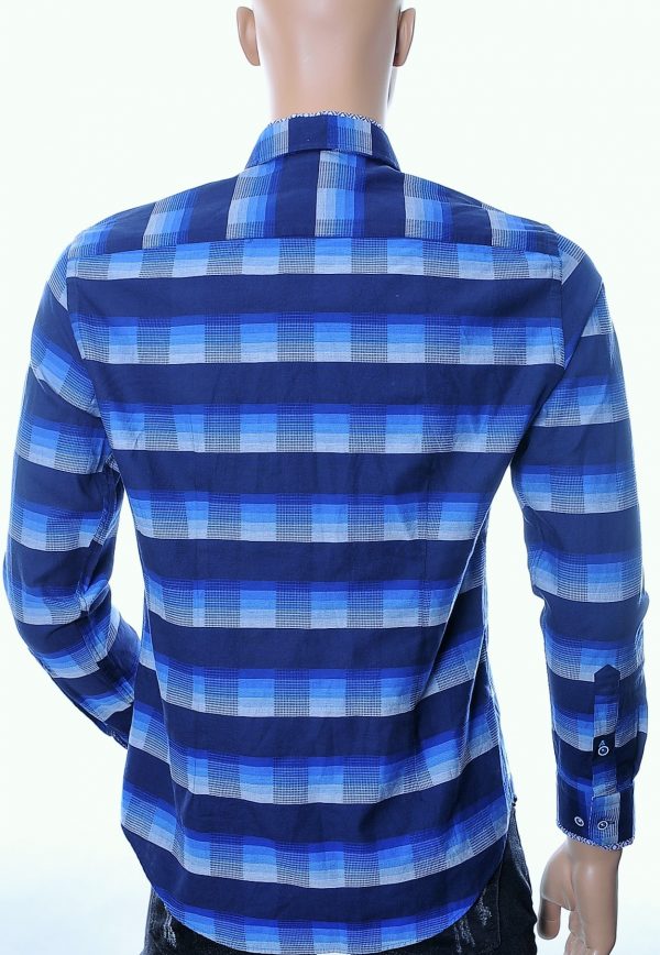 Gabano trendy modern fit allover gekleurde blokken dessin heren overhemd, G119 Navy