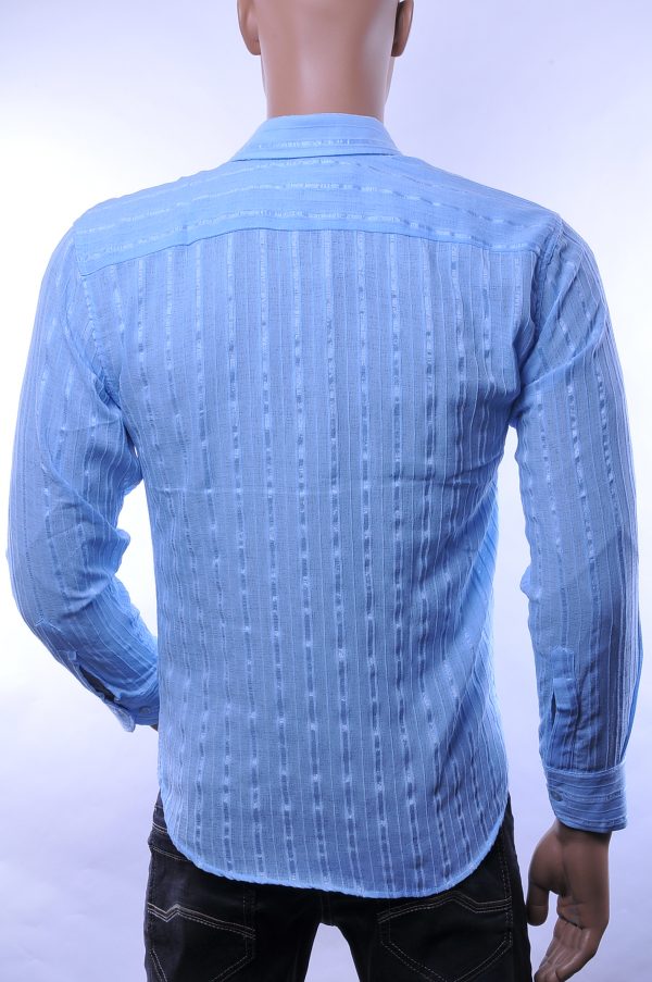 Roballi trendy allover verticale fijne strepen dessin doorzichtige heren overhemd, R219 Blauw