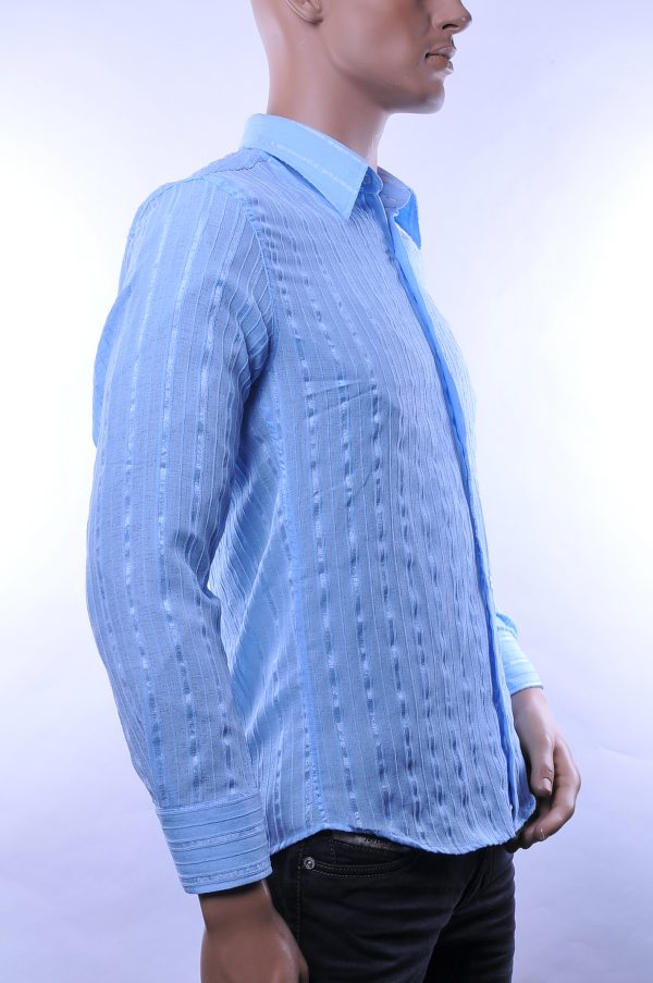 Roballi trendy allover verticale fijne strepen dessin doorzichtige heren overhemd, R219 Blauw