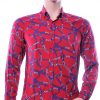 Roballi trendy slim fit allover kettingen dessin heren overhemd Bordeaux