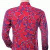 Roballi trendy slim fit allover kettingen dessin heren overhemd Bordeaux