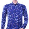 Roballi trendy slim fit allover kettingen dessin heren overhemd Navy