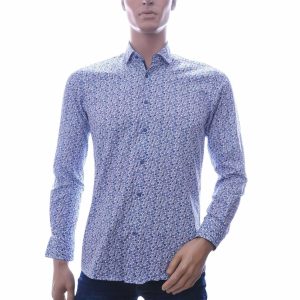 ARISTO Trendy Modern Fit Heren Overhemd met Allover Knoopjes Dessin – Blauw