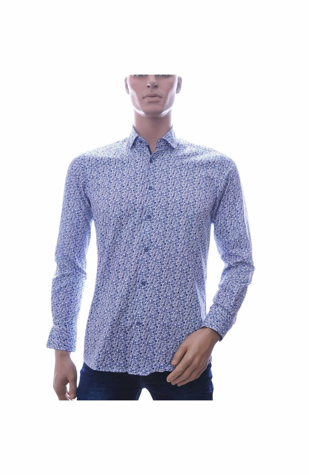 ARISTO Trendy Modern Fit Heren Overhemd met Allover Knoopjes Dessin – Blauw