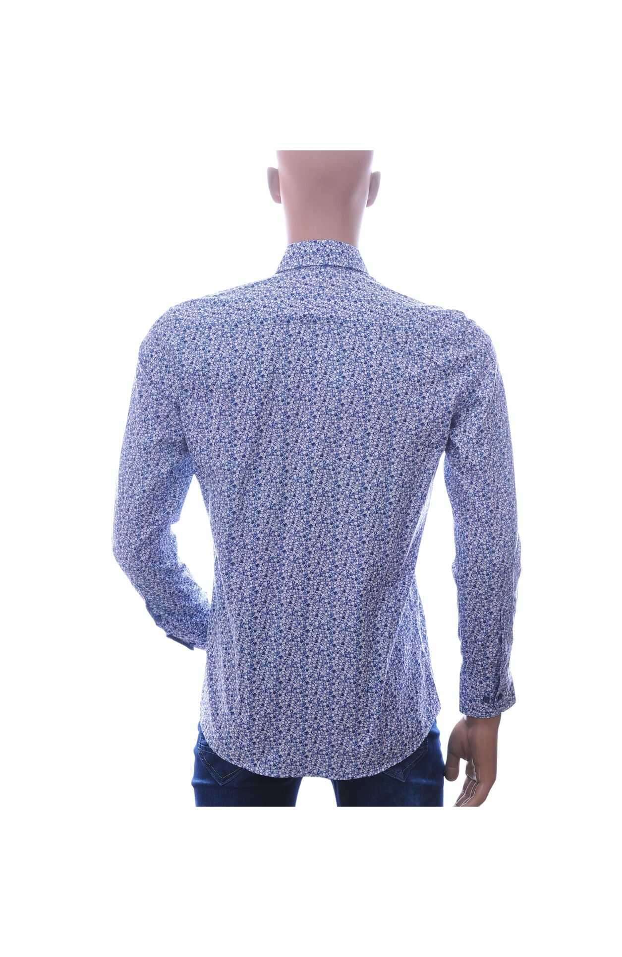 ARISTO Trendy Modern Fit Heren Overhemd met Allover Knoopjes Dessin – Blauw