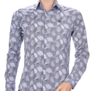 Ferlucci slim fit allover bladeren dessin heren overhemd Grijs