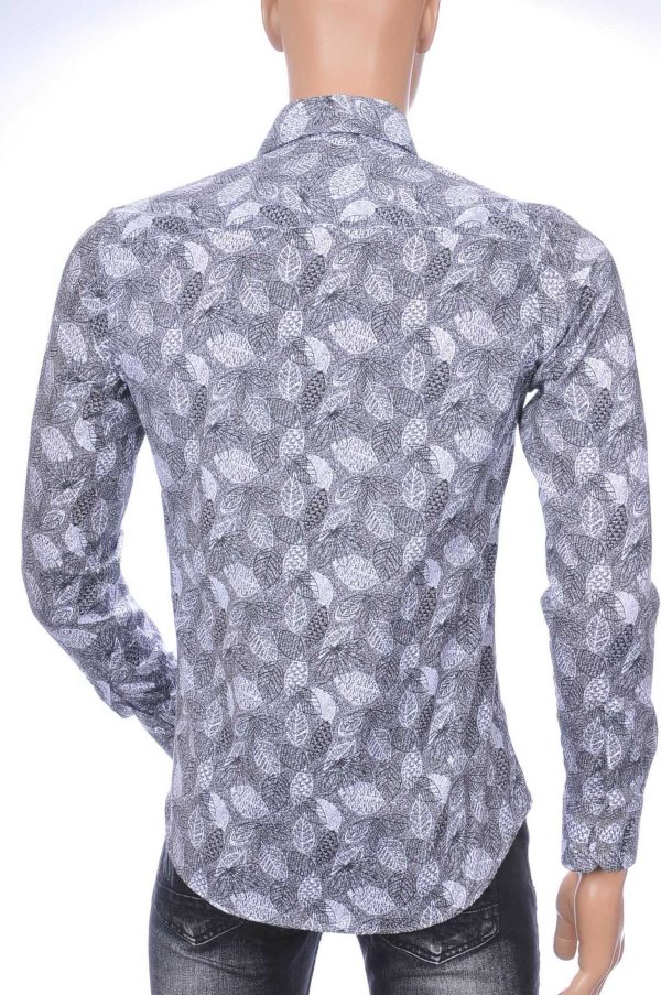 Ferlucci Trendy Slim Fit Heren Overhemd met Allover Bladeren Dessin - Grijs