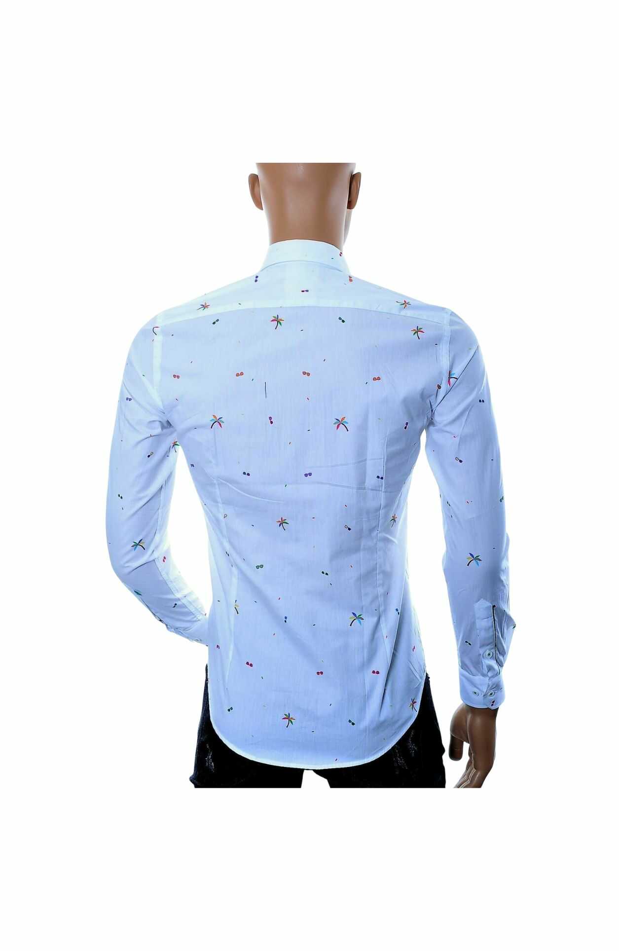 Gabano Modern Fit Allover Hawaii Dessin Heren Overhemd – Wit