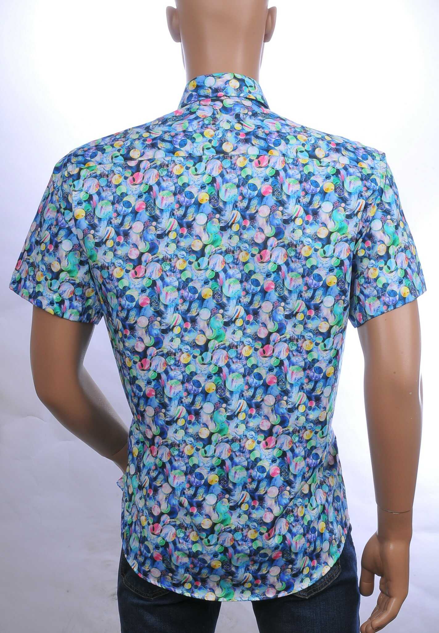 CORRINO Italiaanse allover modern kunst motieven dessin korte mouwen heren overhemd Blauw