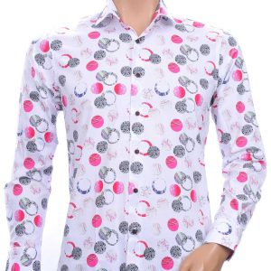 Corrino trendy slim fit allover kleurrijk rondjes dessin heren overhemd Wit