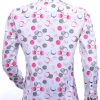 Corrino trendy slim fit allover kleurrijk rondjes dessin heren overhemd Wit
