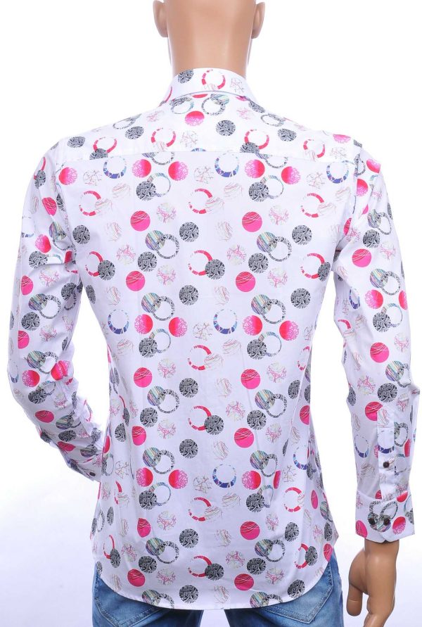 Corrino trendy slim fit allover kleurrijk rondjes dessin heren overhemd Wit