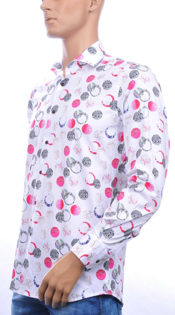 Corrino trendy slim fit allover kleurrijk rondjes dessin heren overhemd Wit