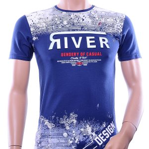 Silver Rain trendy modern dessin heren T-Shirt met 3D tekst, S111 Navy