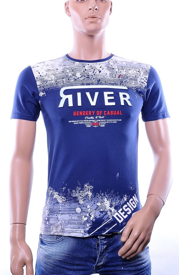 Silver Rain trendy modern dessin heren T-Shirt met 3D tekst, S111 Navy