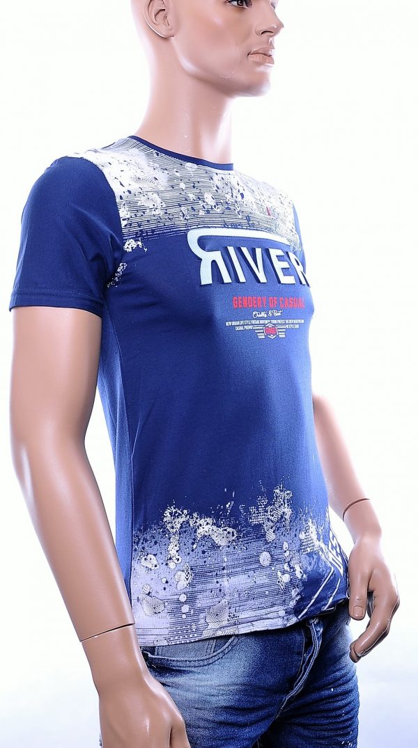 Silver Rain trendy modern dessin heren T-Shirt met 3D tekst, S111 Navy