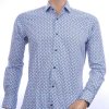 CORRINO trendy allover pennen dessin slim fit heren overhemd Blauw