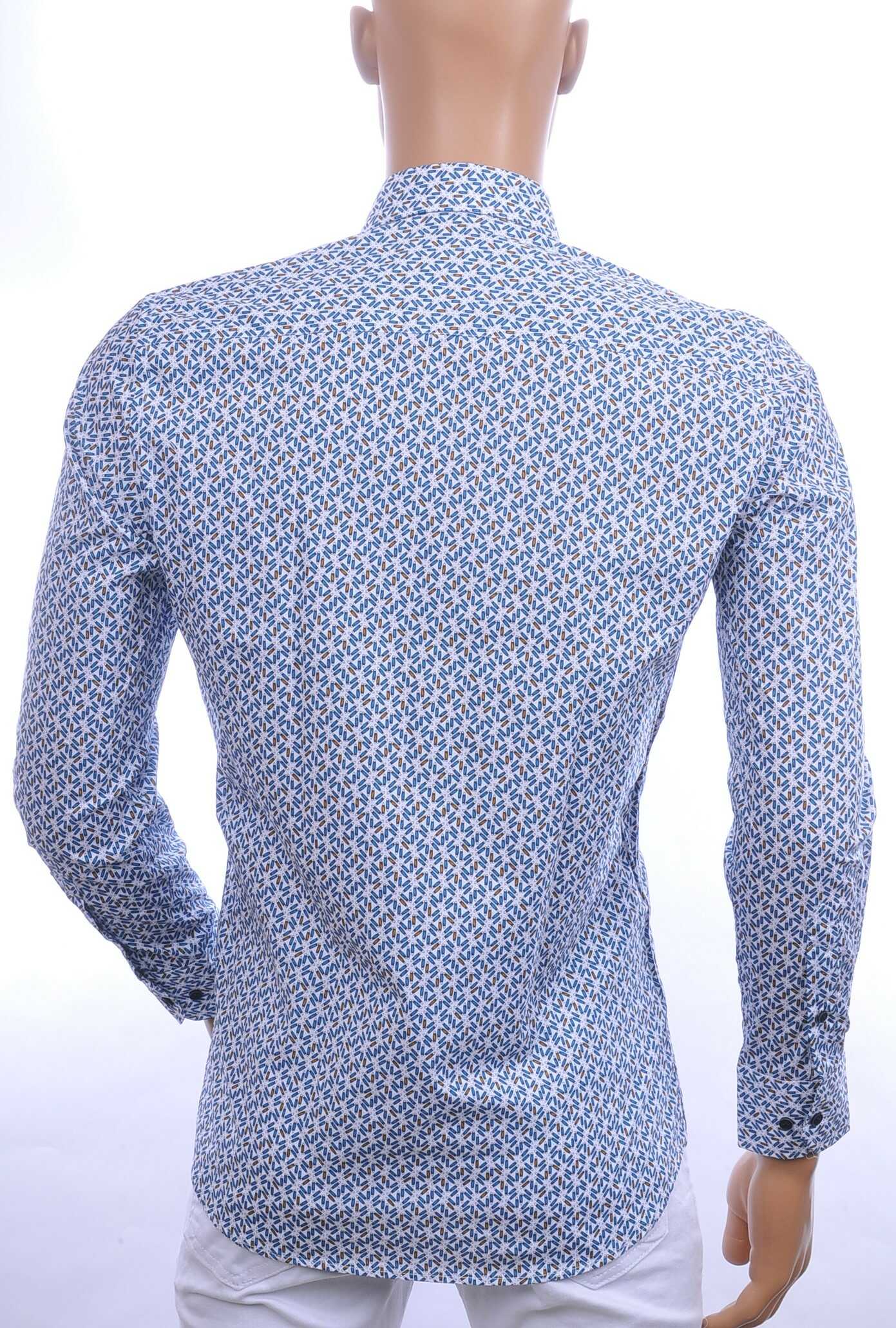 CORRINO trendy allover pennen dessin slim fit heren overhemd Blauw