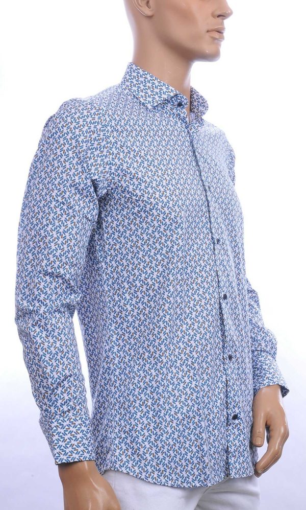 CORRINO trendy allover pennen dessin slim fit heren overhemd Blauw