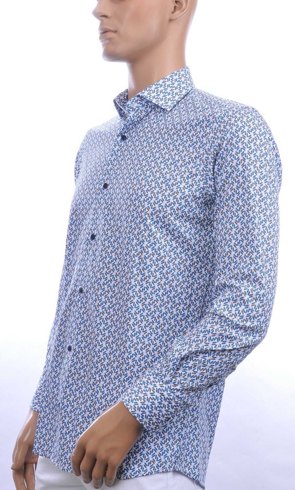 CORRINO trendy allover pennen dessin slim fit heren overhemd Blauw
