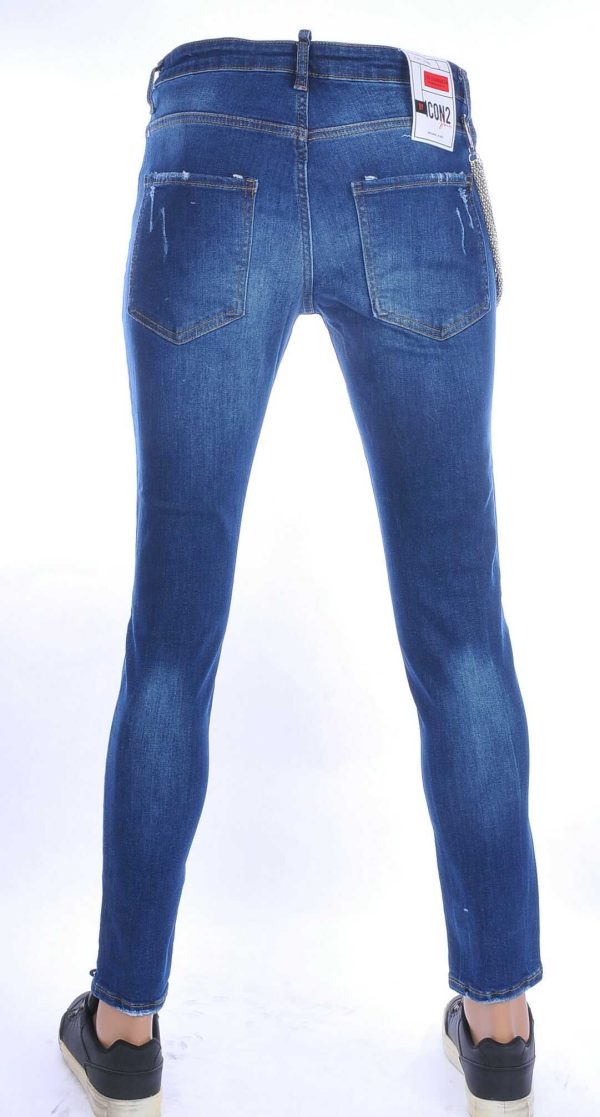 ICON2 hippie gescheurde slim fit stretch heren jeans met verfspatten Blauw