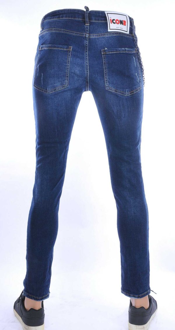 ICON2 hippie gescheurde slim fit stretch heren jeans met verfspatten Blauw