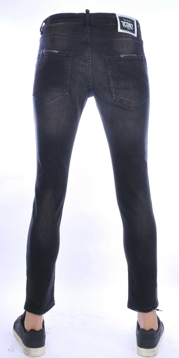 ICON2 hippie gescheurde slim fit stretch heren jeans met verfspatten Zwart