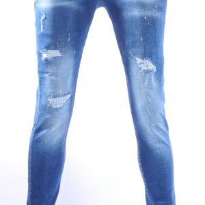 ICON2 Hippe Gescheurde Slim Fit Heren Jeans met Verfspatten – Trendy, Comfortabel en Stoer Blauw | Modieuze Streetwear, Slim Fit Jeans, Dames en Heren Jeans, Urban Fashion