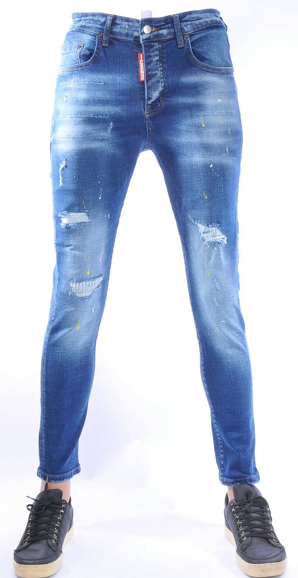 ICON2 Hippe Gescheurde Slim Fit Heren Jeans met Verfspatten – Trendy, Comfortabel en Stoer Blauw | Modieuze Streetwear, Slim Fit Jeans, Dames en Heren Jeans, Urban Fashion