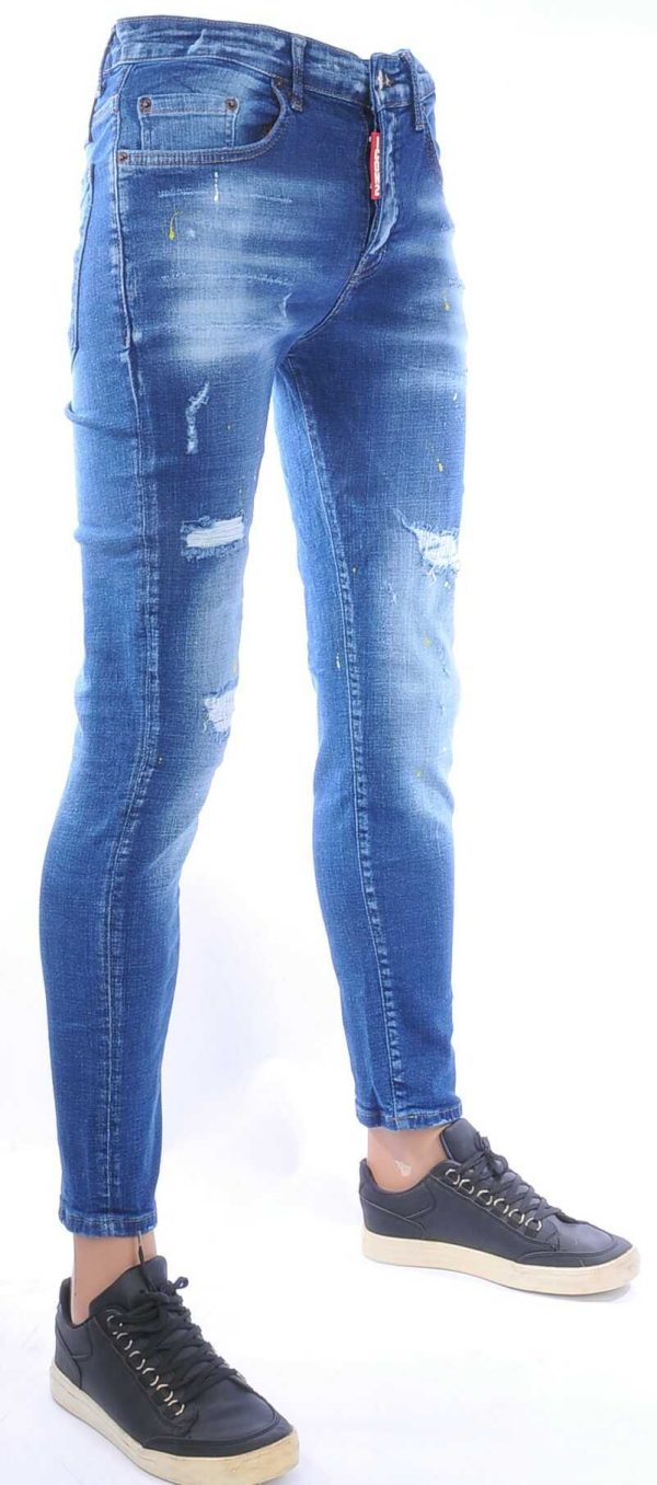 ICON2 Hippe Gescheurde Slim Fit Heren Jeans met Verfspatten – Trendy, Comfortabel en Stoer Blauw | Modieuze Streetwear, Slim Fit Jeans, Dames en Heren Jeans, Urban Fashion