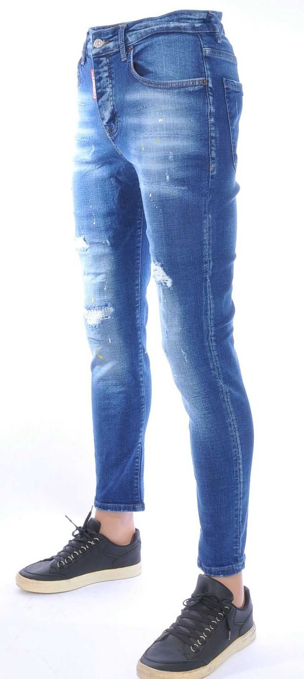 ICON2 Hippe Gescheurde Slim Fit Heren Jeans met Verfspatten – Trendy, Comfortabel en Stoer Blauw | Modieuze Streetwear, Slim Fit Jeans, Dames en Heren Jeans, Urban Fashion