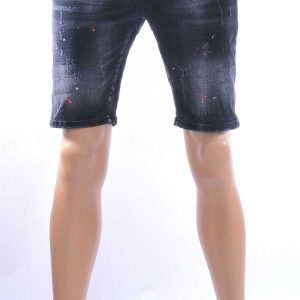 ICON2 Hippe Gescheurde Slim Fit Heren Korte Spijkerbroek met Verfspettertjes – Zwart | Trendy Streetwear Shorts voor Mannen