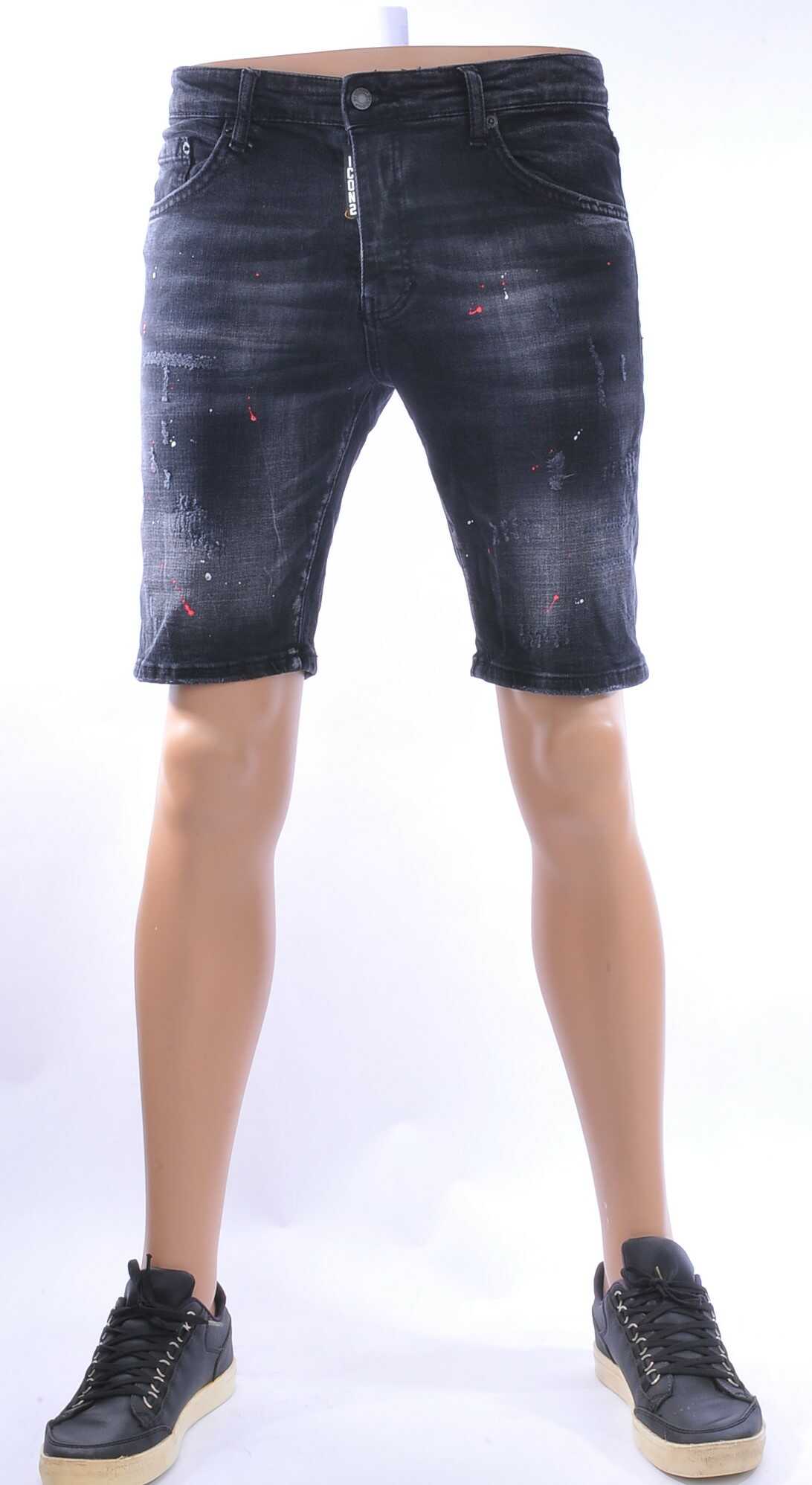 ICON2 Hippe Gescheurde Slim Fit Heren Korte Spijkerbroek met Verfspettertjes – Zwart | Trendy Streetwear Shorts voor Mannen