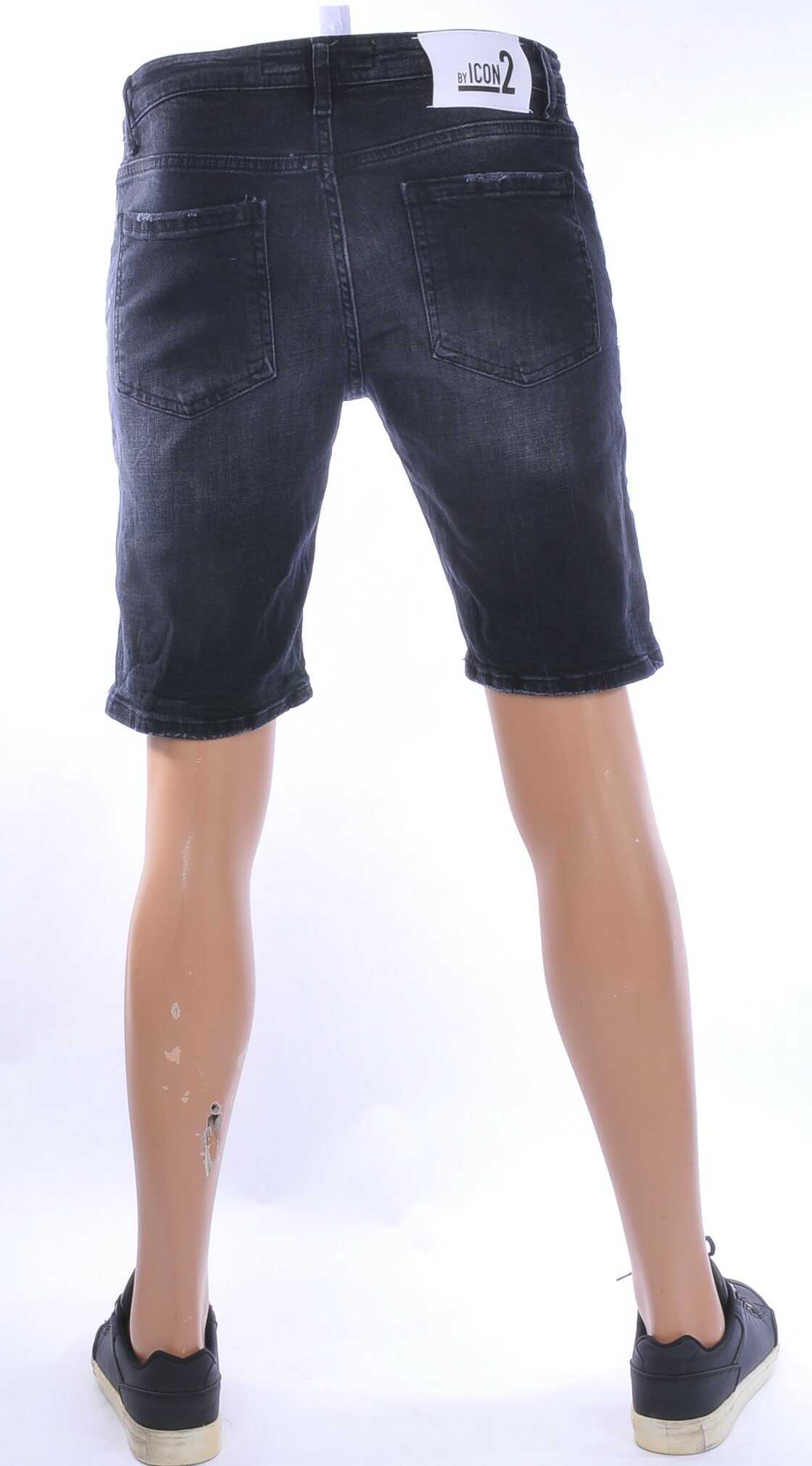 ICON2 Hippe Gescheurde Slim Fit Heren Korte Spijkerbroek met Verfspettertjes – Zwart | Trendy Streetwear Shorts voor Mannen
