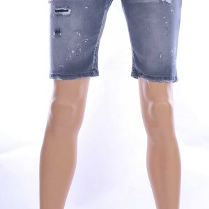 ICON2 hippie gescheurde slim fit heren korte spijkerbroek met verfvlekjes Grijs