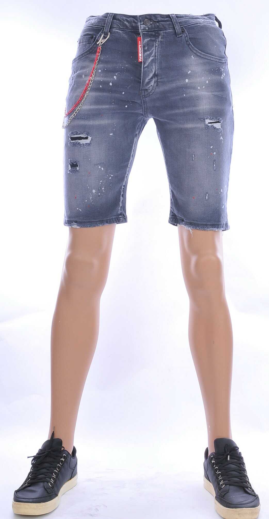 ICON2 hippie gescheurde slim fit heren korte spijkerbroek met verfvlekjes Grijs